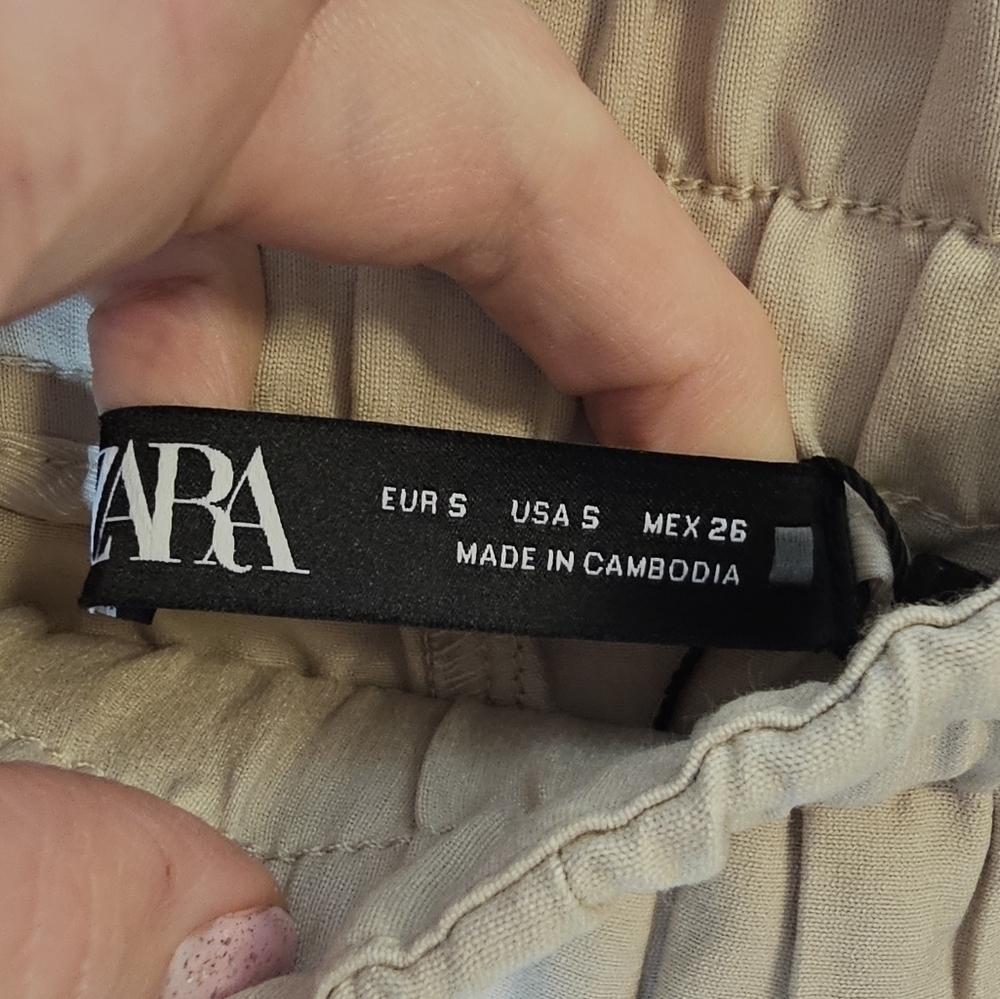 Zara Khaki Satin Cropped Trousers Women's Size Small NWT - Picture 6 of 12